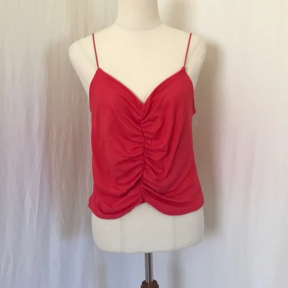 GAZE womens L spaghetti strap ruched red top NEW stretchy fabric - Picture 1 of 15